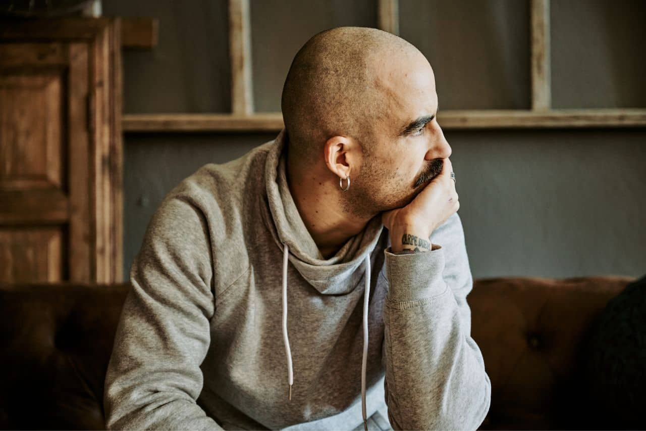 Man with shaved head