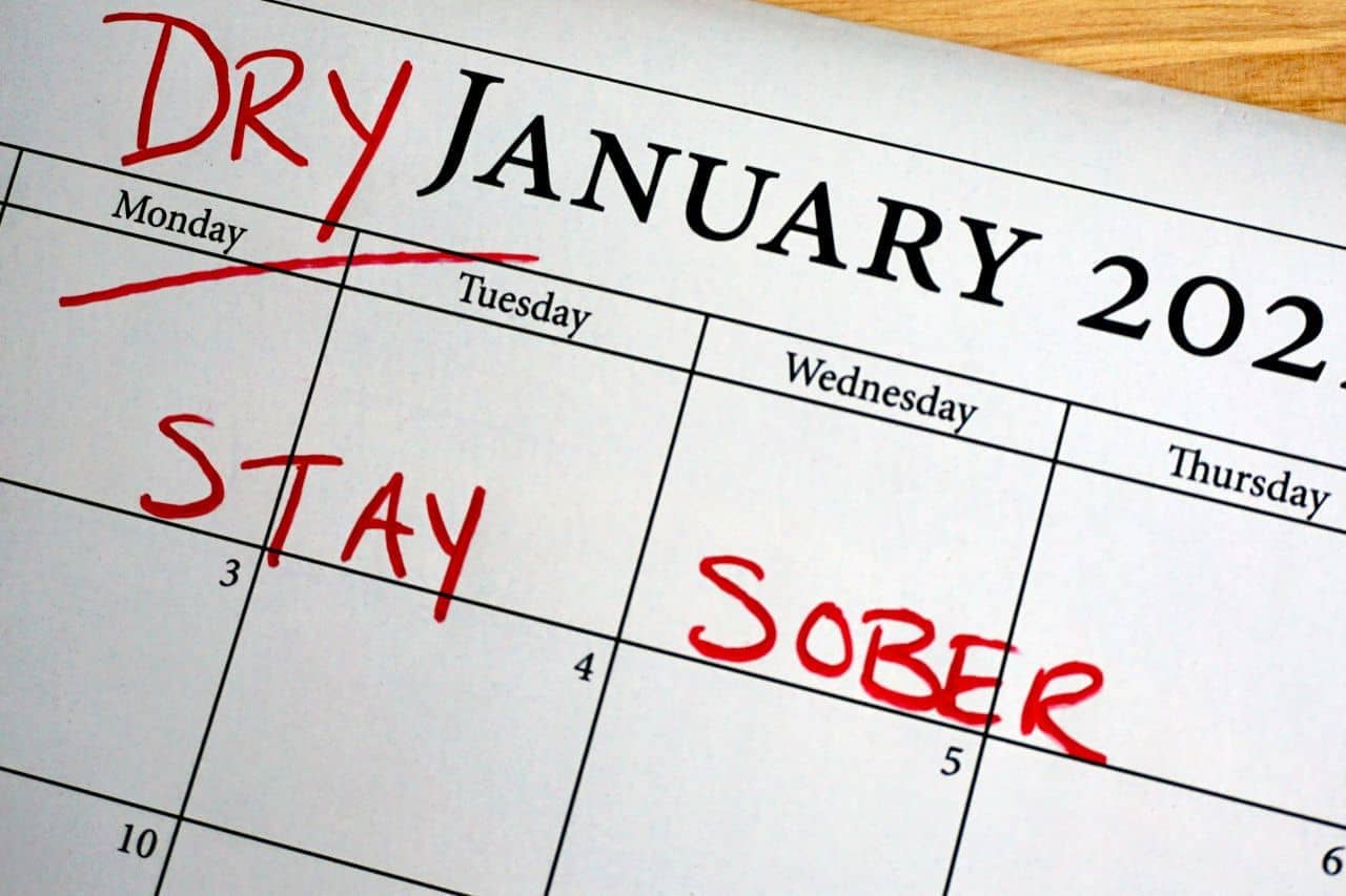 Calendar with Dry January written on it