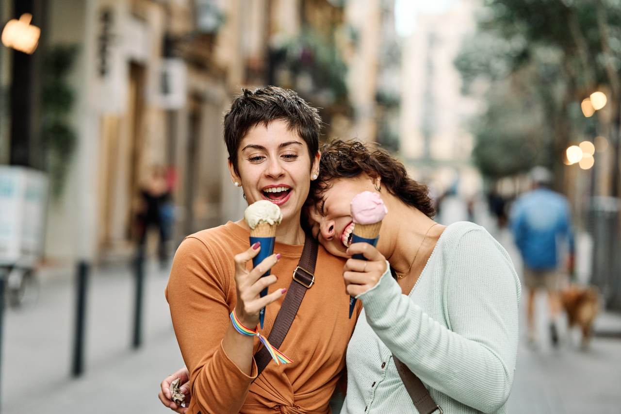 Two people eating ice cream