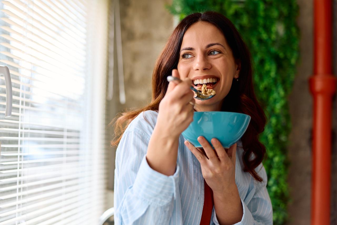 Woman eating healthy food