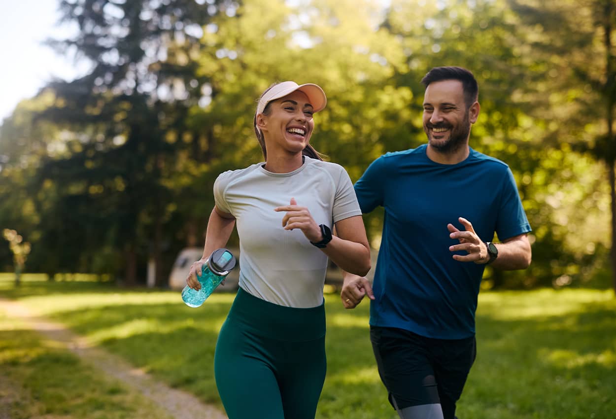 Man and woman running