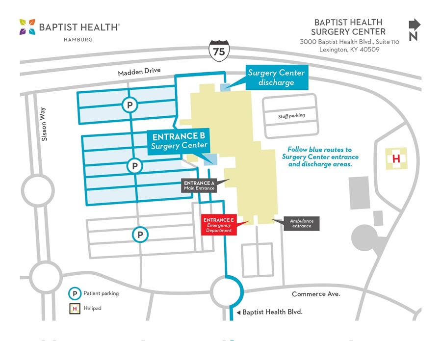 Map of the Surgery Center at Baptist Health Hamburg