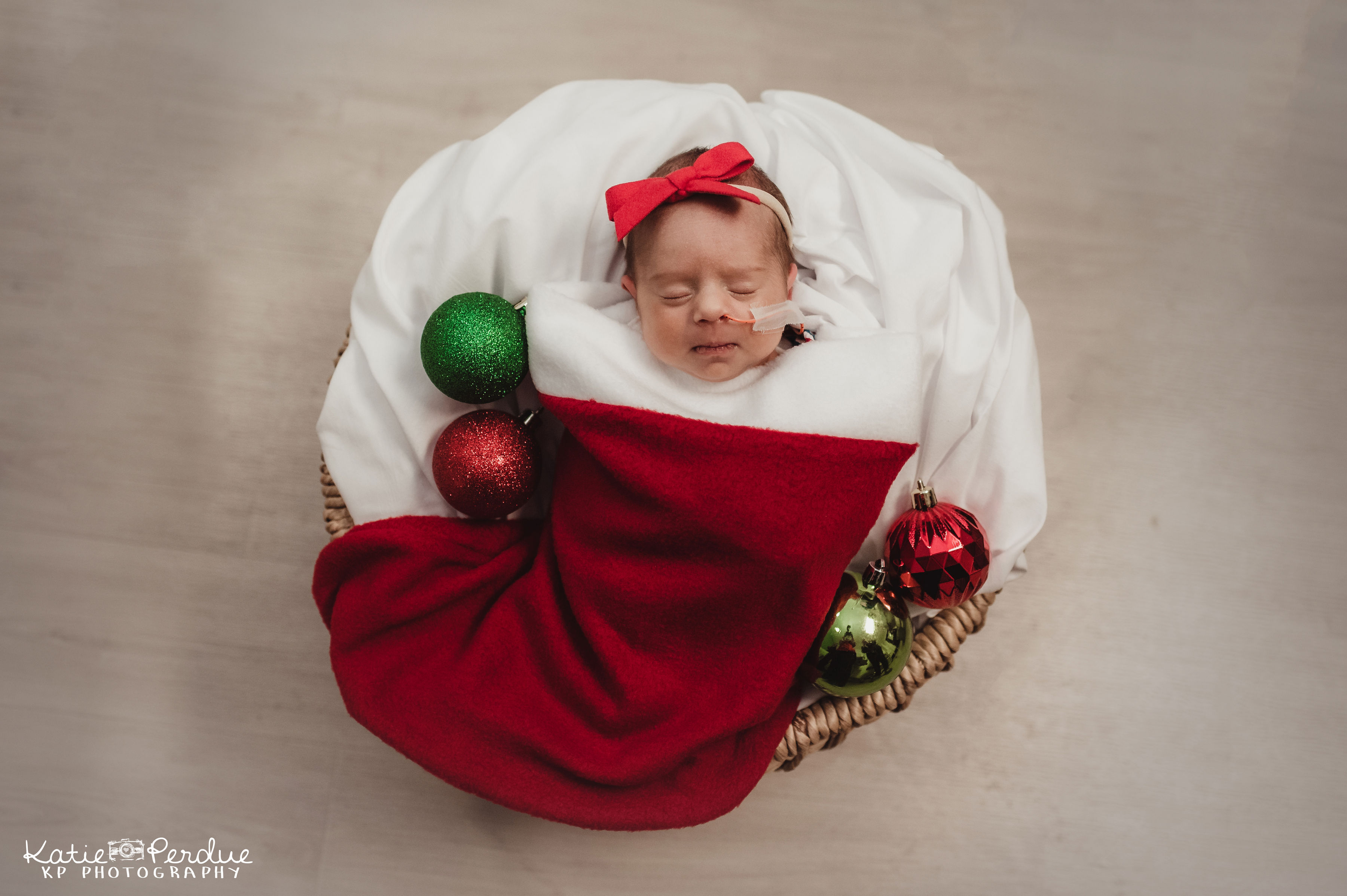 Newborn baby in Christmas stocking