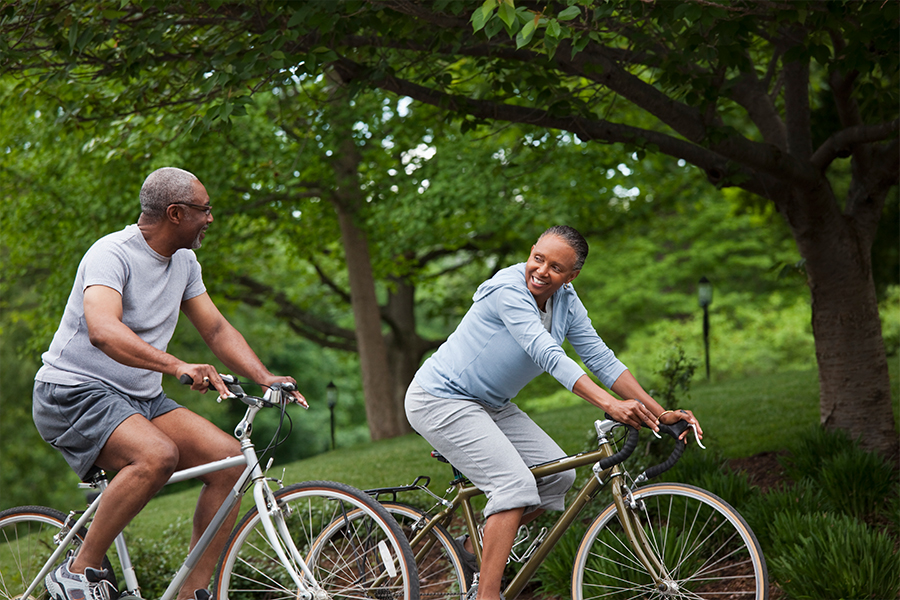 Man and woman on bicycles